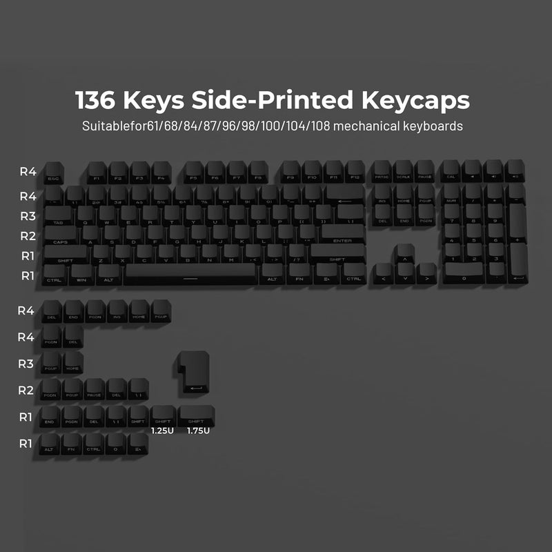 SDYZ أغطية مفاتيح XVX PBT - أغطية مفاتيح مطبوعة من الجانب 60 65 75 100 بالمئة، أغطية مفاتيح مخصصة مزدوجة الطباعة، مجموعة 136 مفتاح باللون الأسود، نمط OEM، تصميم بسيط Phantom لكيبورد Cherry Gateron MX Switche - Image 5